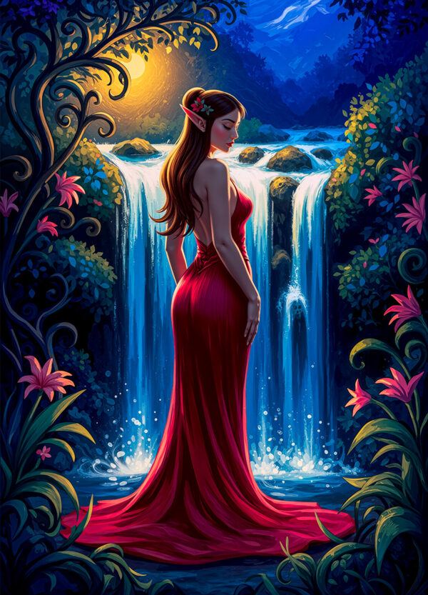 Avelen – Moonlit Waterfall Art Print